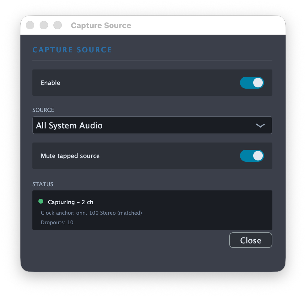 Cadence capture panel with a source enabled
