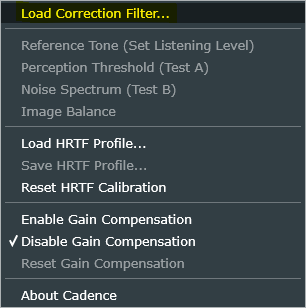 Load Correction Filter menu item