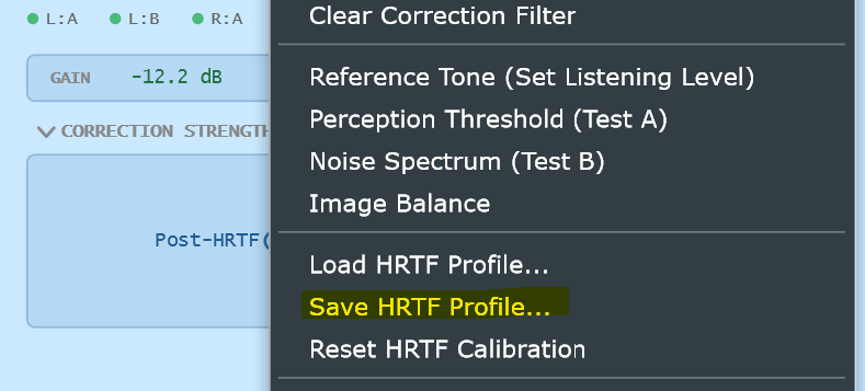 Save HRTF Profile menu option