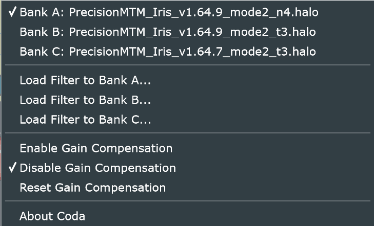 Coda filter banks and gain compensation section